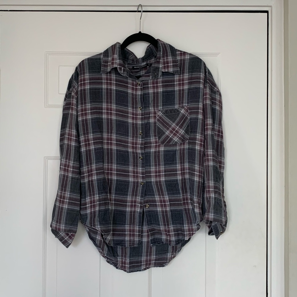 Brandy Melville grey plaid button down